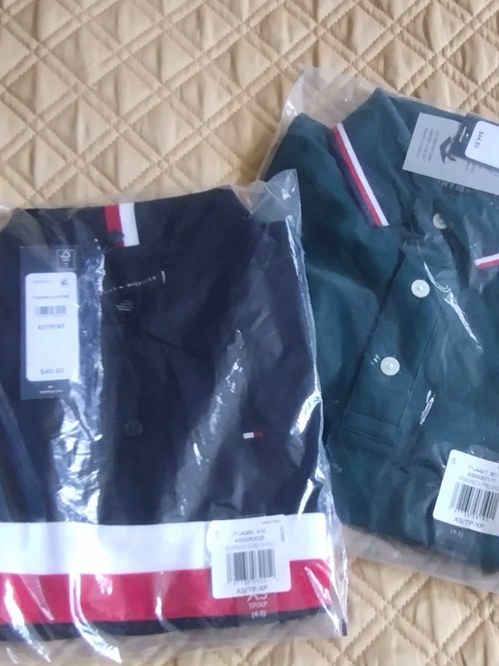 New! Kids Tommy Hilfiger Navy and Green Polo Shirts XS 4-5 Years